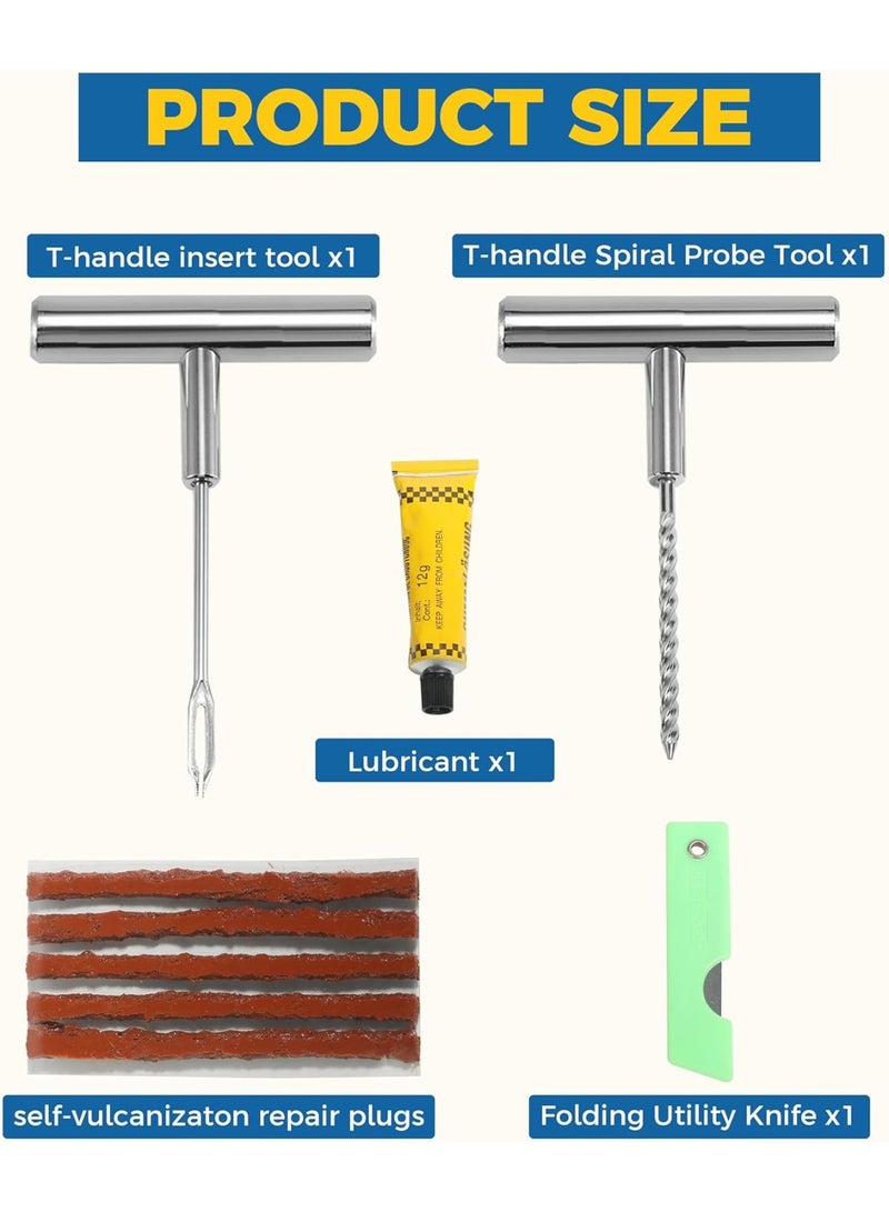 طقم إصلاح إطارات 9 قطع – أدوات إصلاح الإطارات مع مقبض T ومسبار حلزوني ومقاطع مطاطية وسكين ومواد تشحيم – مناسب للسيارات والشاحنات والدراجات النارية والدراجات الرباعية وSUV وRV - Image 2