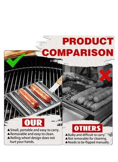 Excefore Barbecue Sausage Roller Grill, Hot Dog Roller, BBQ Hot Dog Griller Rack, Stainless Steel Hot Dog Roller Griller Rack, with Wood Handle Evenly Cooked for Hot Dog Sausages  - Image 5