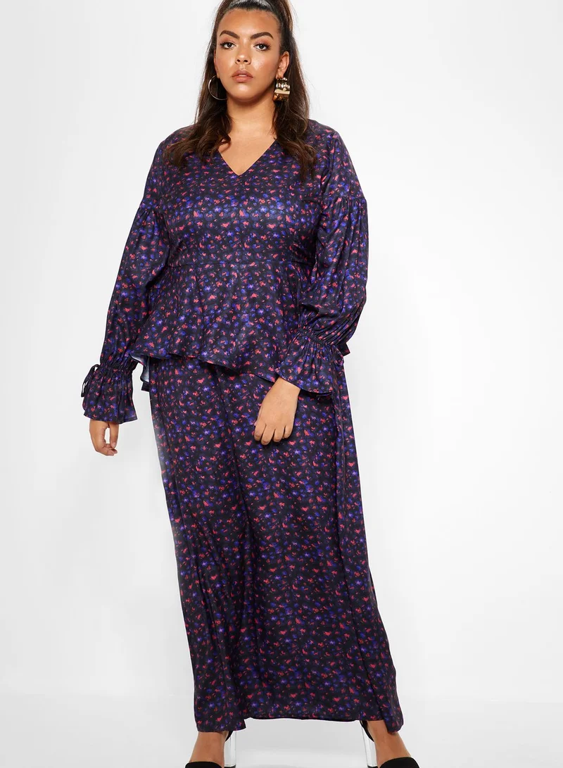 LOST INK PLUS Ruffle Detail Printed Maxi Dress for Women | Best Price UAE