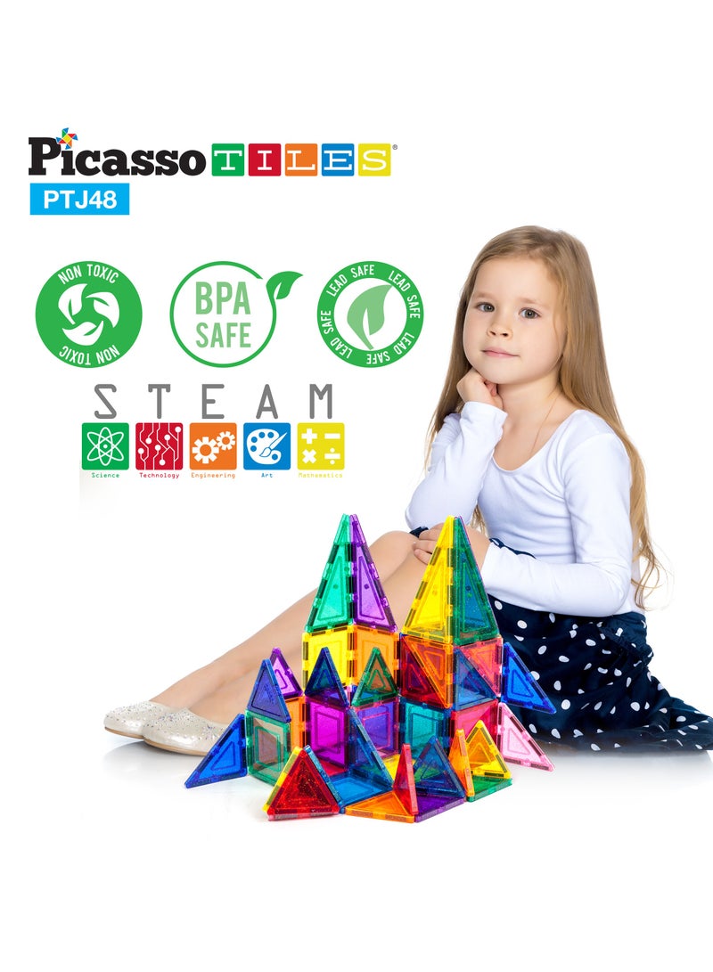 بيكاسو تيلز بيكاسو - مجموعة بناء المكعبات المغناطيسية (48 قطعة) - لعبة تعليمية STEM للأطفال، كتل مغناطيسية لامعة بألوان باستيل لتعزيز الإبداع والتعلم - Image 3