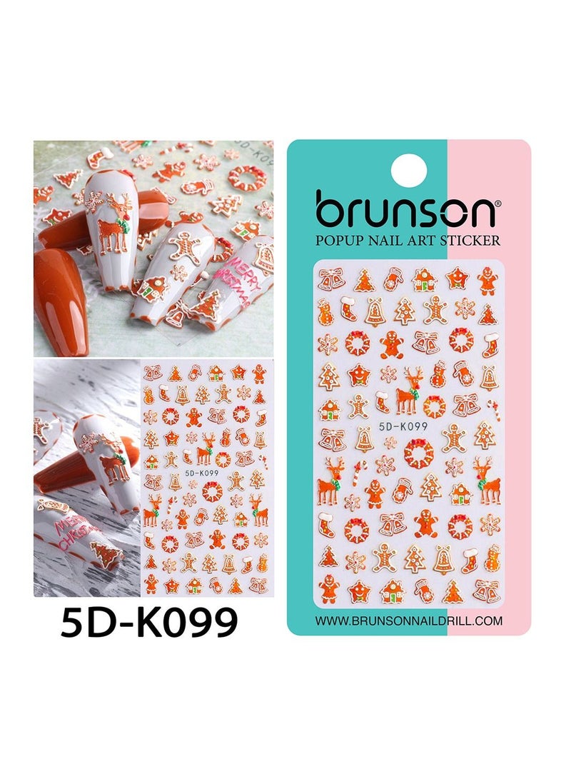 ملصقات أظافر عيد الميلاد، ملصقات أظافر على شكل ثلج، 5D بارز ثلاثي الأبعاد، سانتا كلوز ورجل الثلج 5D K099