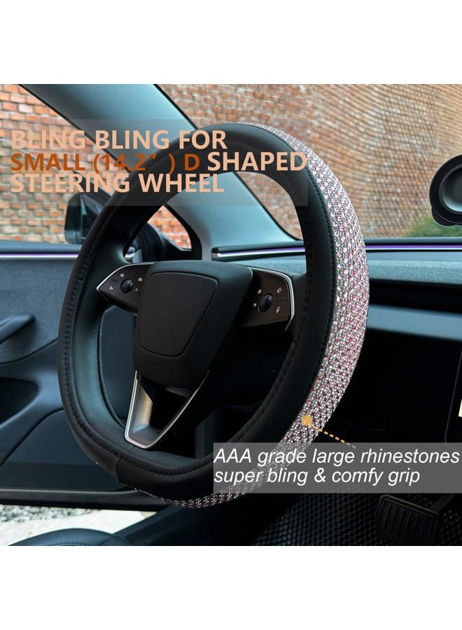 PINCTROT Bling Comfy Steering Wheel Cover for Tesla Model Y / 3, for Camaro, D Shaped 14 Inch Small Sized with Jumbo Crystal Rhinestones, Flat Bottom with Anti-Slip Diamond Leather (Pink) - Image 2