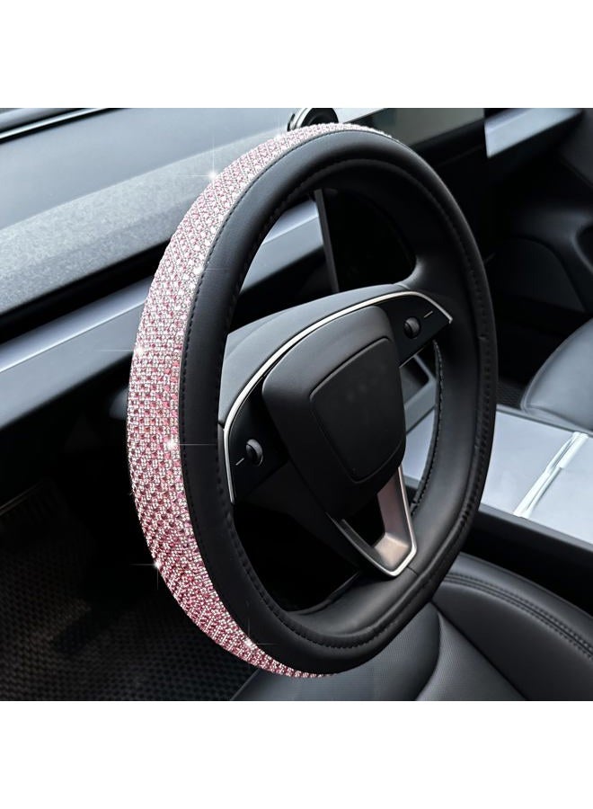 PINCTROT Bling Comfy Steering Wheel Cover for Tesla Model Y / 3, for Camaro, D Shaped 14 Inch Small Sized with Jumbo Crystal Rhinestones, Flat Bottom with Anti-Slip Diamond Leather (Pink) - Image 1