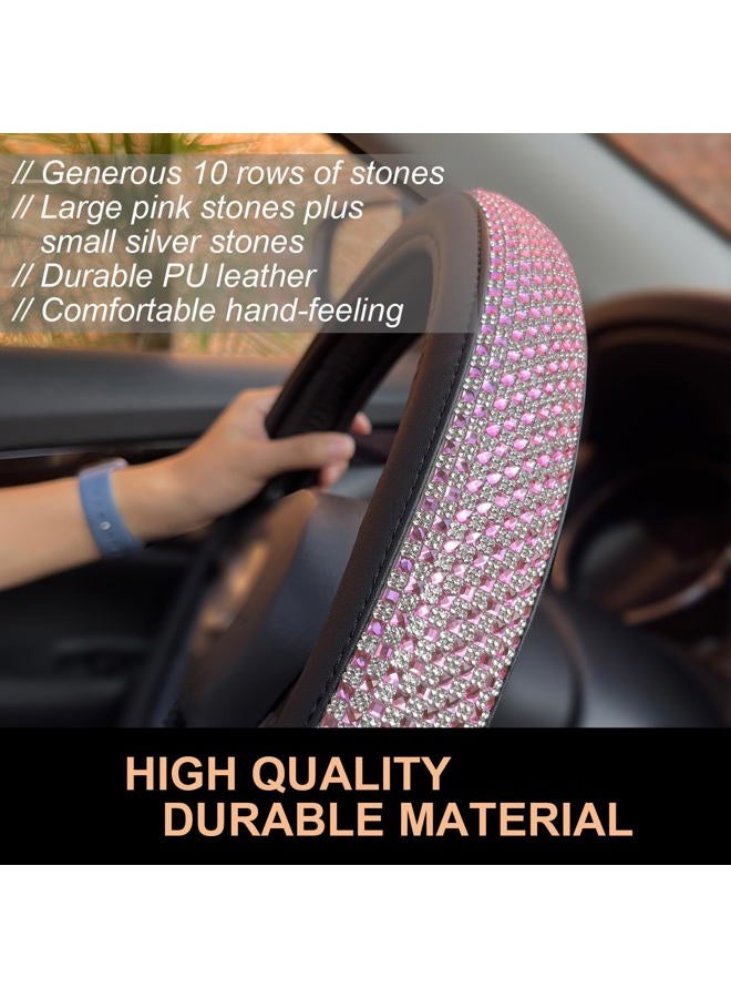 PINCTROT Bling Comfy Steering Wheel Cover for Tesla Model Y / 3, for Camaro, D Shaped 14 Inch Small Sized with Jumbo Crystal Rhinestones, Flat Bottom with Anti-Slip Diamond Leather (Pink) - Image 3