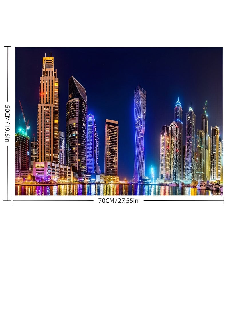 Toys R Us 1000 Pieces Dubai Marina Skyline Jigsaw Puzzle for Adults & Kids – 70x50cm Large Size | Vibrant Night Cityscape of Dubai with High-Rise Buildings | Brain-Boosting Educational Puzzle Game | Unframed Puzzle Art for Home Wall Décor, Gifts & Souvenirs - Image 4