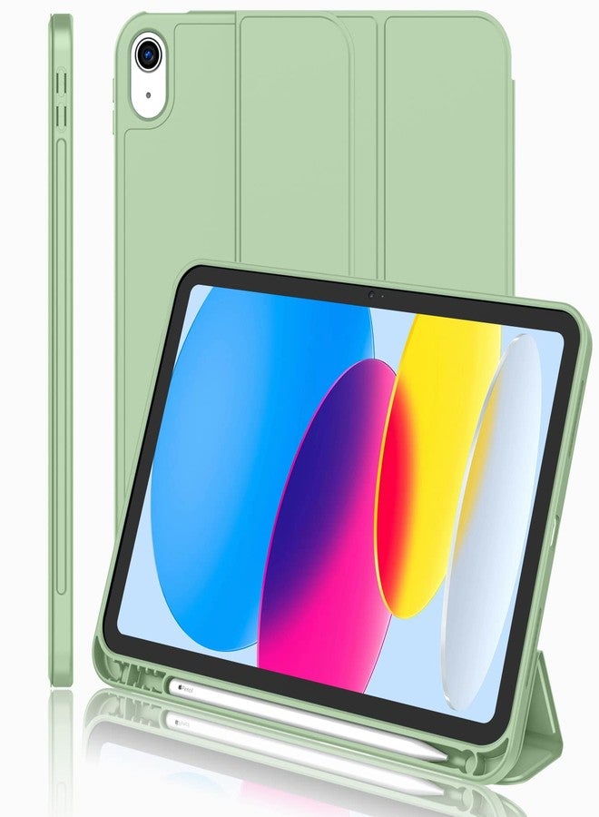 iMieet جراب iMieet لجهاز iPad (A16) من الجيل الحادي عشر/الجيل العاشر [11 بوصة 2025/10.9 بوصة 2022] مع حامل قلم، غطاء ذكي ثلاثي الطي مع ظهر من مادة TPU الناعمة، خاصية التشغيل/الإيقاف التلقائي (لون أخضر ماتشا) - Image 1