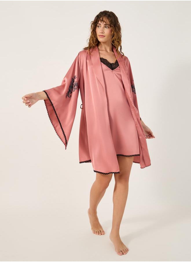 Styli Lace Trim Slip Dress with Robe Set  - Image 1