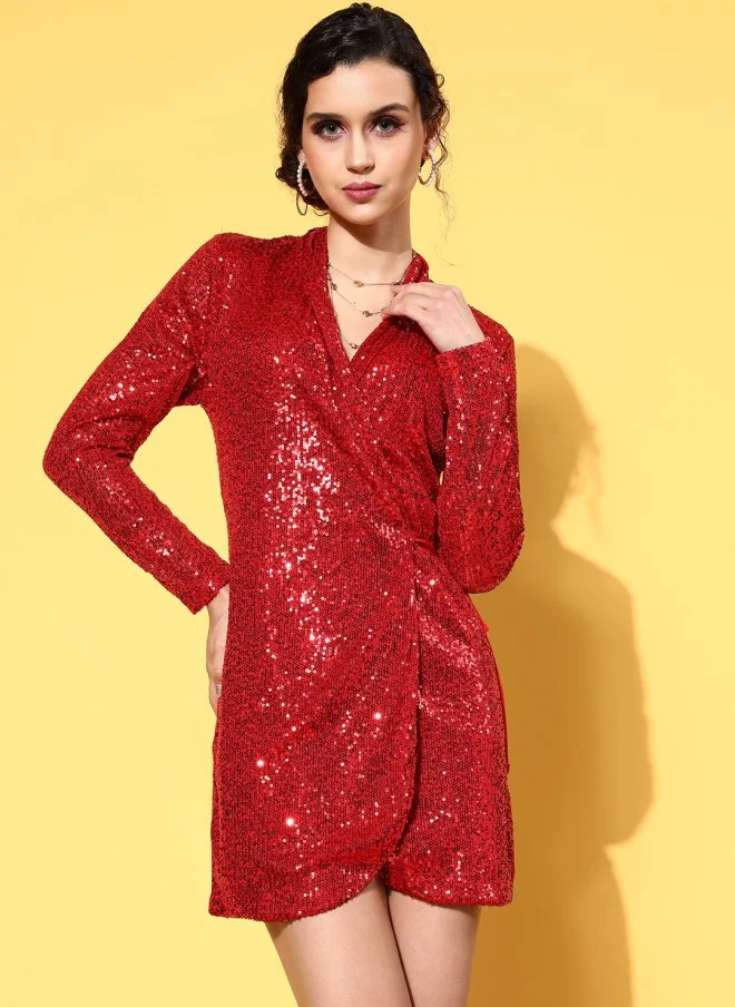SASSAFRAS Gorgeous Red Sequin Dress for Women