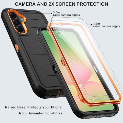 KECAI for Samsung Galaxy A56 5G Case with Belt Clip Holster,2X Screen Protectors & Kickstand,Heavy Duty Shockproof Drop Protection Bumper Military Grade Full Body Rugged Durable Phone Cover (Black Orange) - Image 2