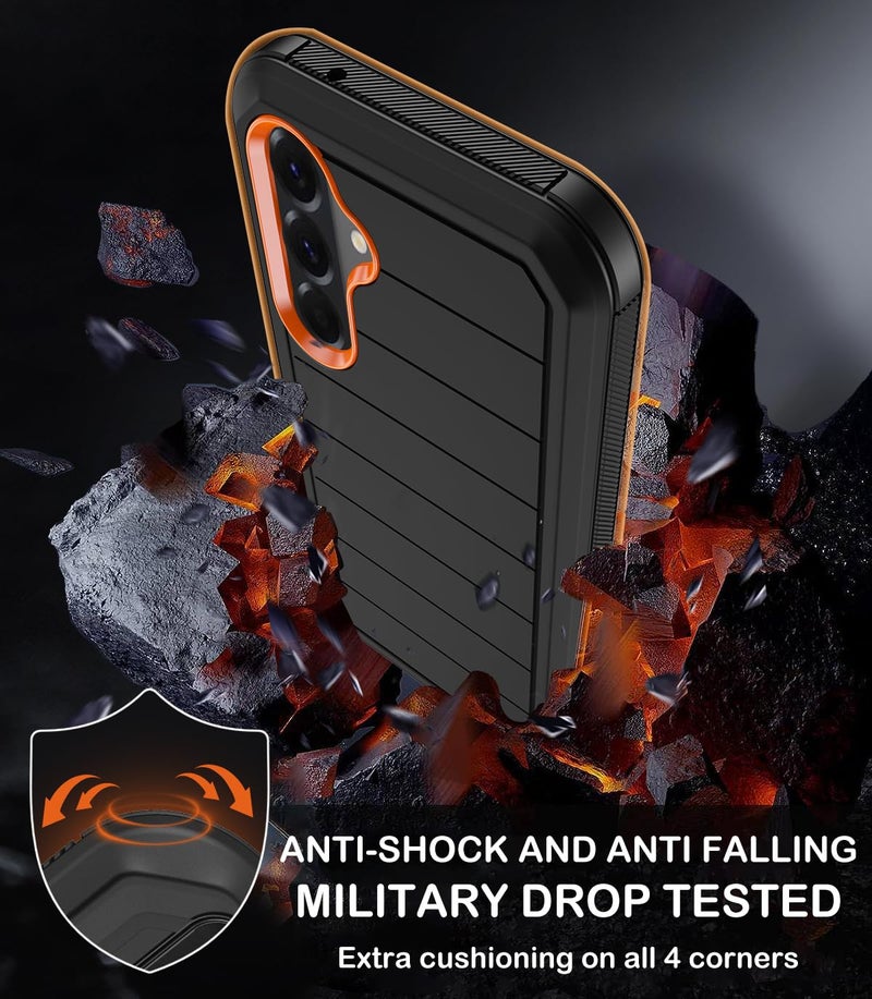 KECAI for Samsung Galaxy A56 5G Case with Belt Clip Holster,2X Screen Protectors & Kickstand,Heavy Duty Shockproof Drop Protection Bumper Military Grade Full Body Rugged Durable Phone Cover (Black Orange) - Image 4