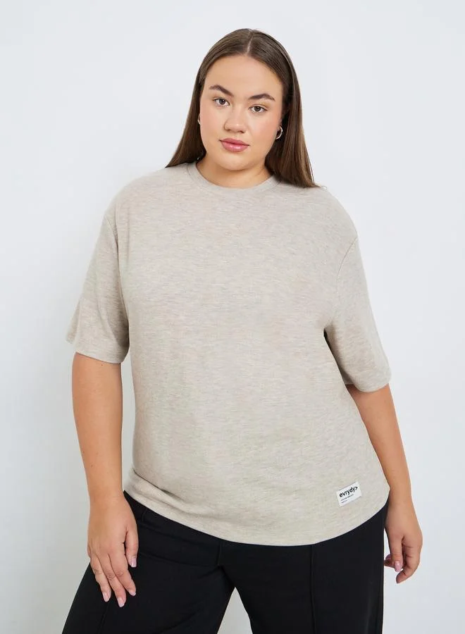 Styli Plus Size Beige Short Sleeve T-Shirt