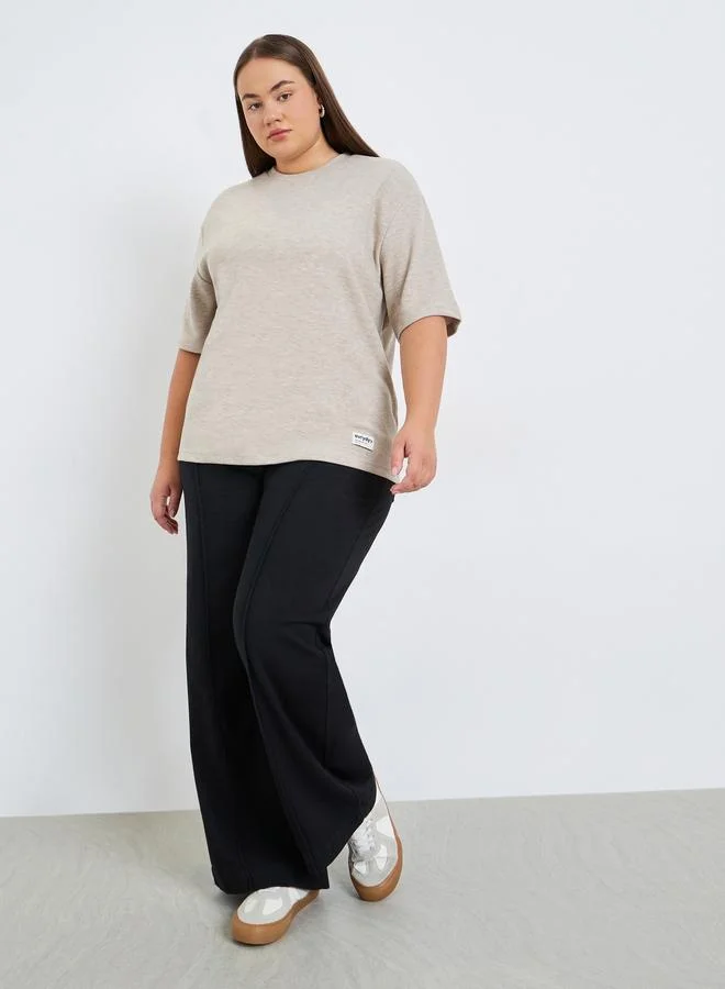 Styli Plus Size Beige Short Sleeve T-Shirt