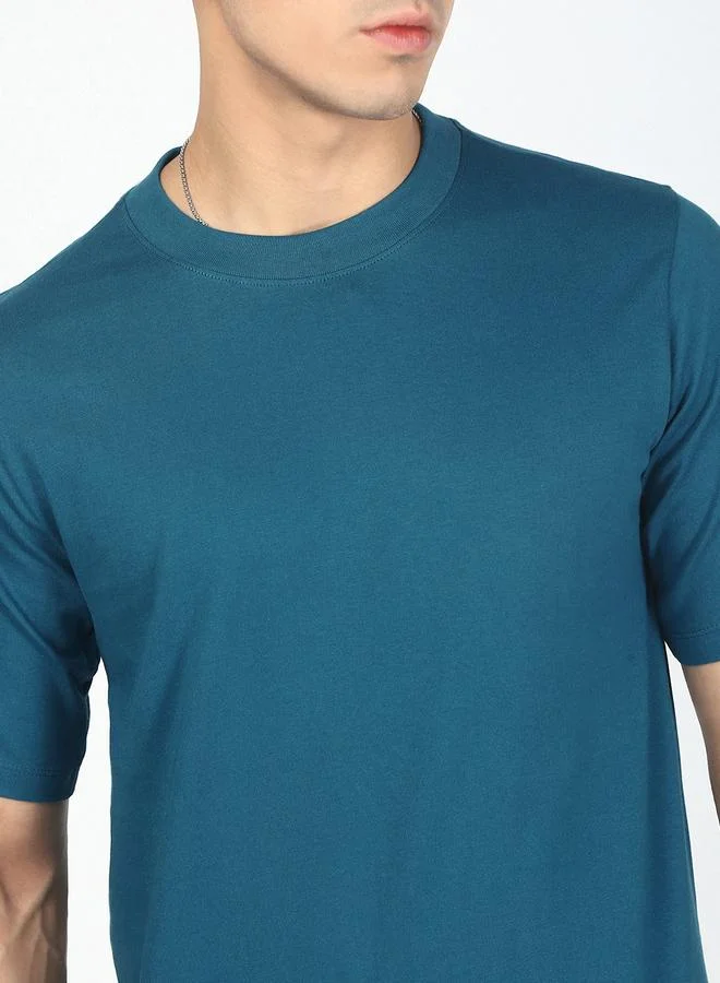 Styli Men Blue Solid Regular Fit T-Shirt By Bene Kleed
