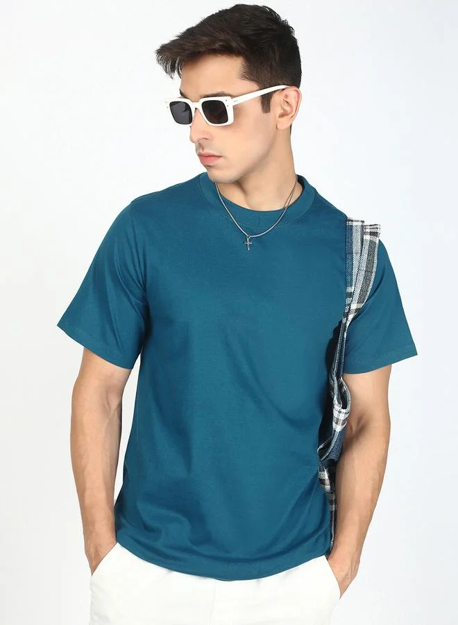 Styli Men Blue Solid Regular Fit T-Shirt By Bene Kleed