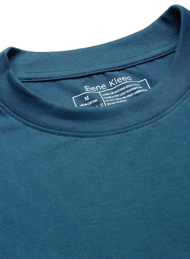 Styli Men Blue Solid Regular Fit T-Shirt By Bene Kleed