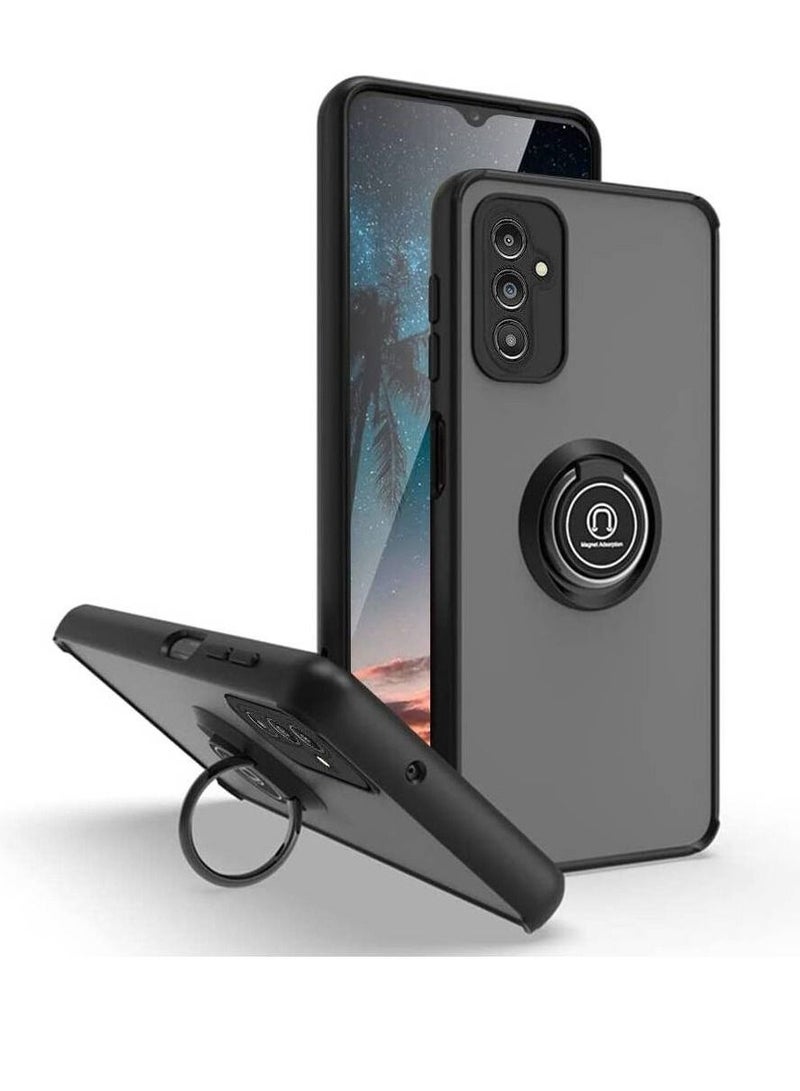 Olliwon Shockproof Bumper Matte Rotational Metal Ring Kickstand Magnetic Car Mount Case Cover For Samsung Galaxy A14 4G Black - Image 1