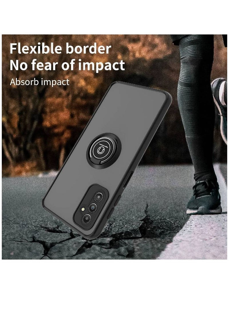 Olliwon Shockproof Bumper Matte Rotational Metal Ring Kickstand Magnetic Car Mount Case Cover For Samsung Galaxy A14 4G Black - Image 3