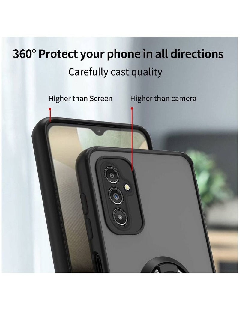 Olliwon Shockproof Bumper Matte Rotational Metal Ring Kickstand Magnetic Car Mount Case Cover For Samsung Galaxy A14 4G Black - Image 4