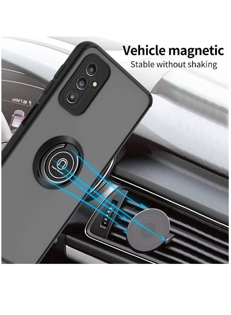 Olliwon Shockproof Bumper Matte Rotational Metal Ring Kickstand Magnetic Car Mount Case Cover For Samsung Galaxy A14 4G Black - Image 2