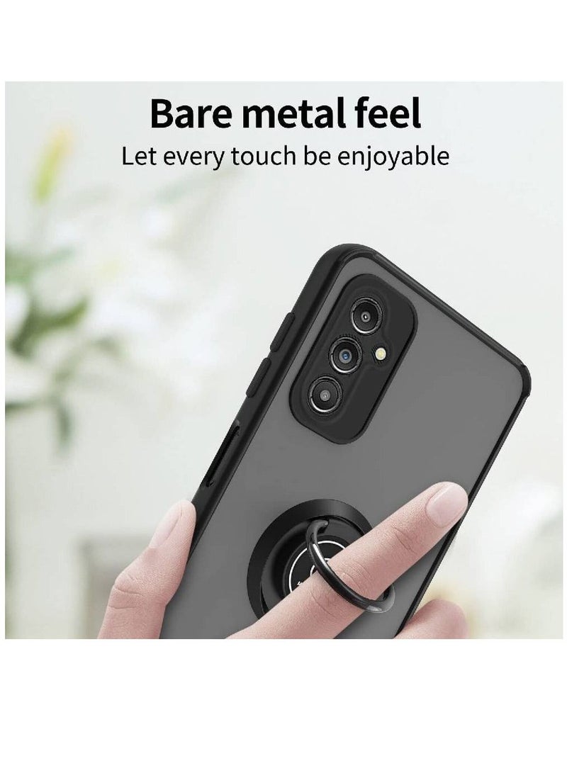 Olliwon Shockproof Bumper Matte Rotational Metal Ring Kickstand Magnetic Car Mount Case Cover For Samsung Galaxy A14 4G Black - Image 5