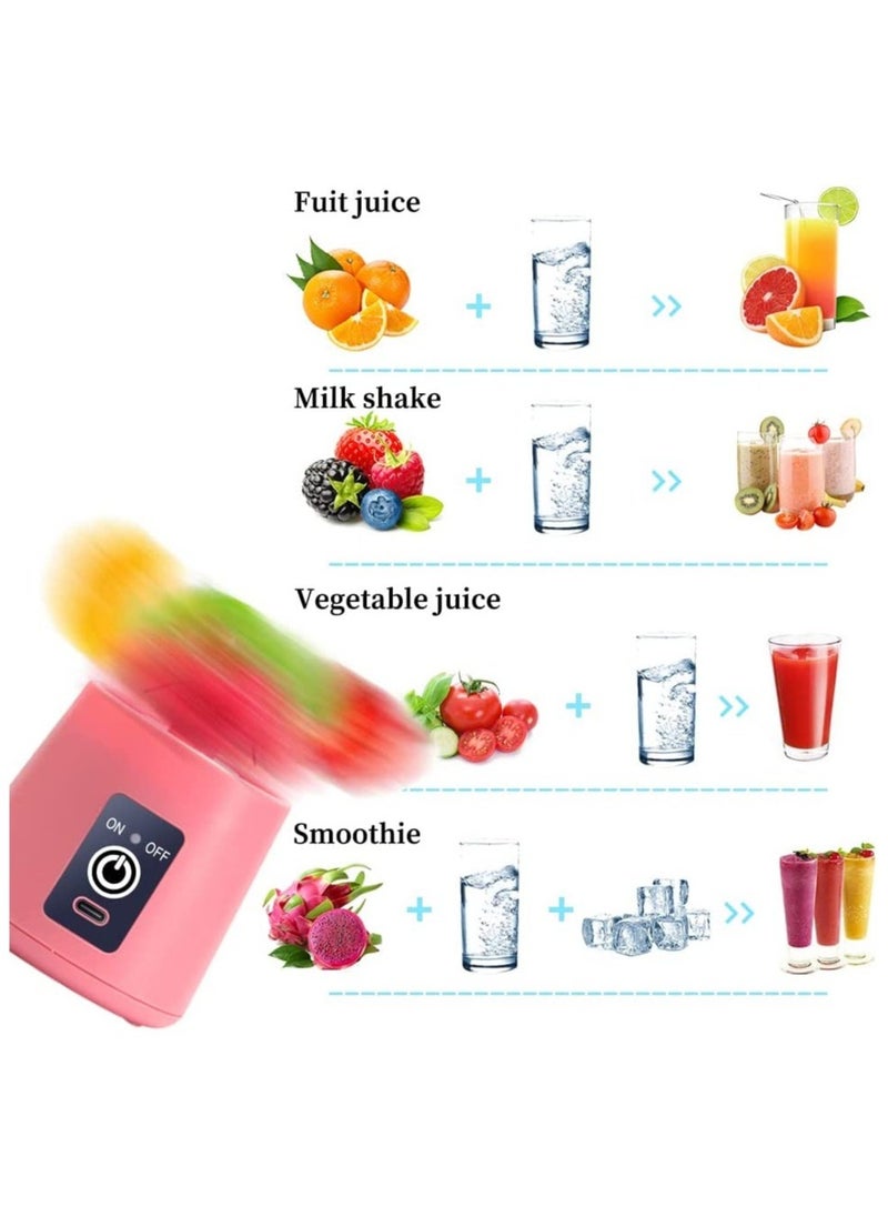 Portable Blender Cup,Electric USB Juicer Blender,Mini Blender Portable Blender For Shakes and Smoothies, Juice,380ml, Six Blades Great for Mixing