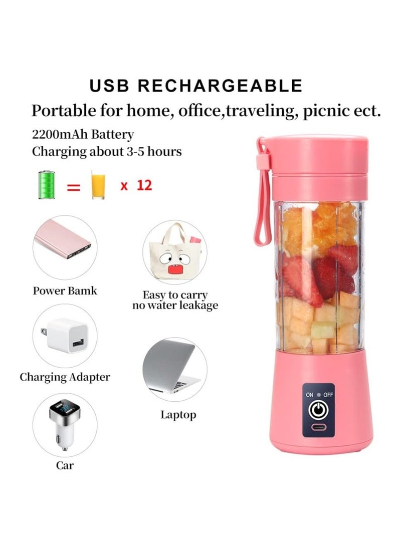 Portable Blender Cup,Electric USB Juicer Blender,Mini Blender Portable Blender For Shakes and Smoothies, Juice,380ml, Six Blades Great for Mixing