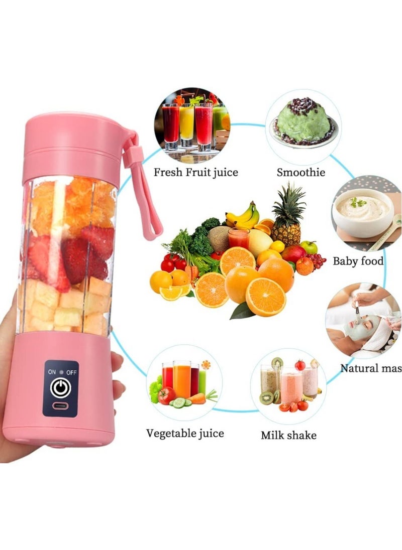 Portable Blender Cup,Electric USB Juicer Blender,Mini Blender Portable Blender For Shakes and Smoothies, Juice,380ml, Six Blades Great for Mixing