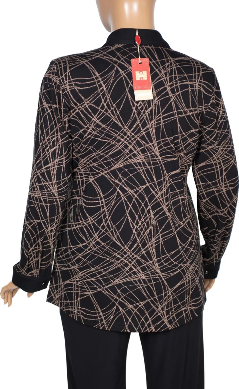 حسنة Women's Feza Abstract Patterned Black Shirt