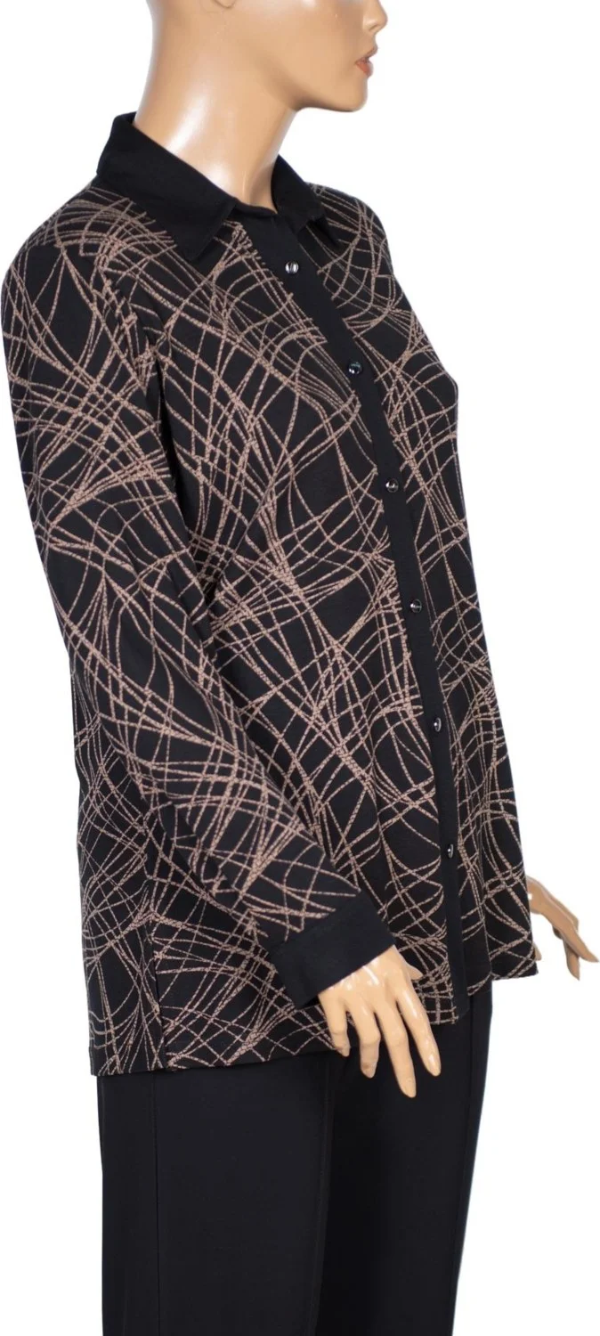 حسنة Women's Feza Abstract Patterned Black Shirt