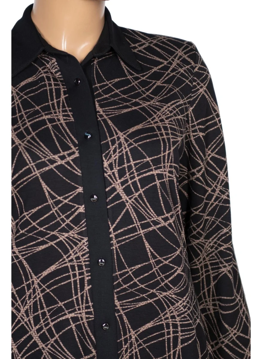 Hesna Women's Feza Abstract Patterned Black Shirt