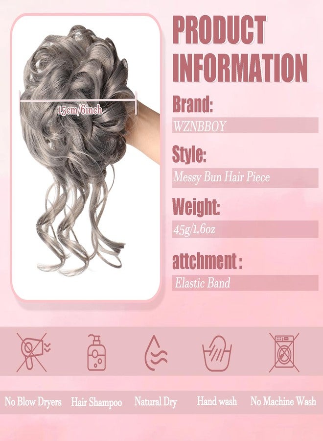 WZNBBOY Messy Bun Piece Hair Bun Scrunchies Curly Wavy Synthetic Chignon Ponytail Extensions Elastic Hair Band Pieces Thick Updo Hairpieces for Women（Dark Gray） - Image 2