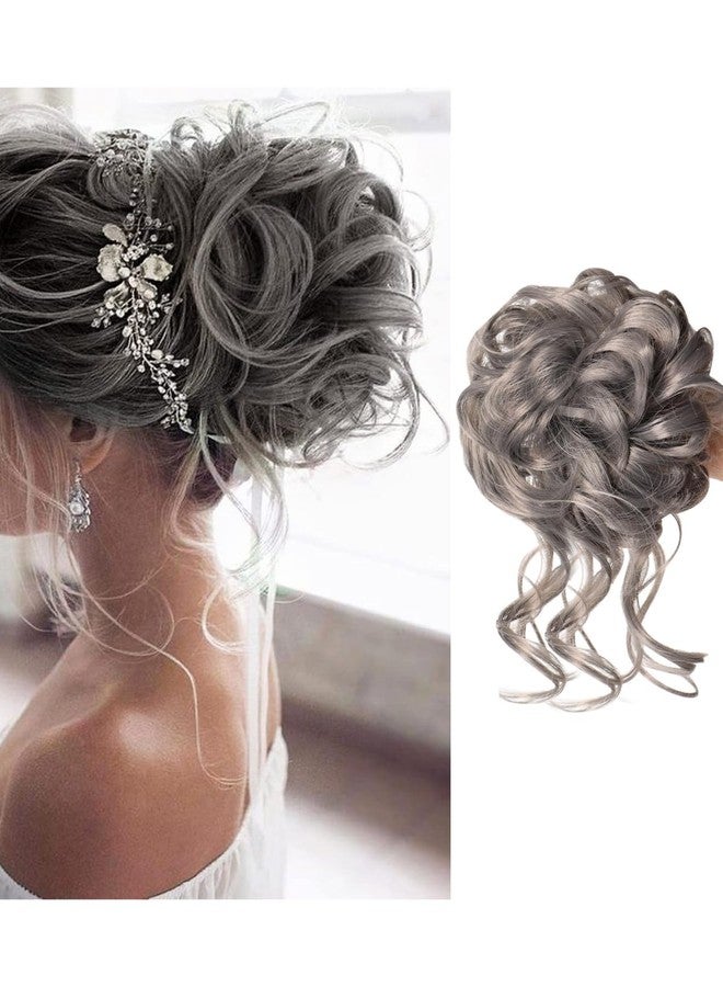 WZNBBOY Messy Bun Piece Hair Bun Scrunchies Curly Wavy Synthetic Chignon Ponytail Extensions Elastic Hair Band Pieces Thick Updo Hairpieces for Women（Dark Gray） - Image 1