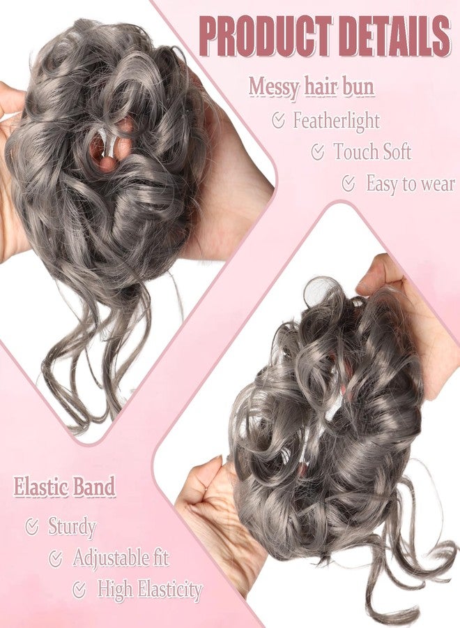 WZNBBOY Messy Bun Piece Hair Bun Scrunchies Curly Wavy Synthetic Chignon Ponytail Extensions Elastic Hair Band Pieces Thick Updo Hairpieces for Women（Dark Gray） - Image 3