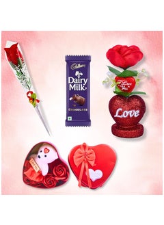 GIFT LV Valentines Day Gift Set with Artificial Rose Milk Chocolate Heart Box Love Showpiece 5 Pieces 