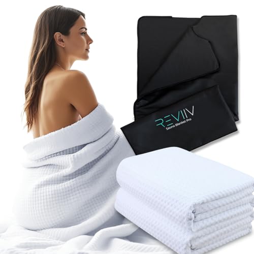 REVIIV Sauna Blanket Insert Towel - 2 Pack Soft White Cotton Waffle - Comfortable and Easy Home Sessions Minimal Cleanup - Super Absorbent Sauna Towel - Image 1