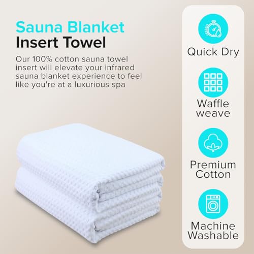 REVIIV Sauna Blanket Insert Towel - 2 Pack Soft White Cotton Waffle - Comfortable and Easy Home Sessions Minimal Cleanup - Super Absorbent Sauna Towel - Image 2