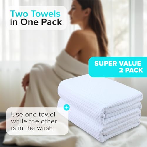 REVIIV Sauna Blanket Insert Towel - 2 Pack Soft White Cotton Waffle - Comfortable and Easy Home Sessions Minimal Cleanup - Super Absorbent Sauna Towel - Image 4
