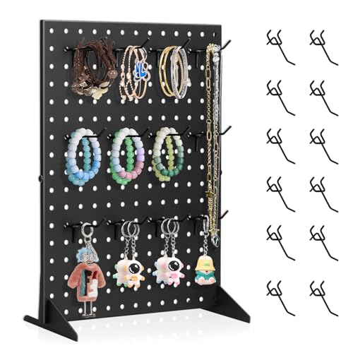 Acfunique Peg Board Display Stand for Vendors with 12 Hooks Metal Tabletop Pegboard Display Stand for Craft Shows 17 X 13 Retail Display Racks Peg Board Organizer Holder Black - Image 1
