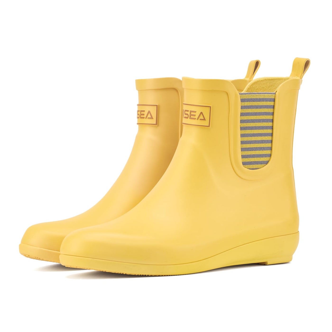 HISEA Rubber Rain Boots for Women Fashion Waterproof Chelsea Boots Short Ankle Garden Shoes Wedge Heel Anti-Slipping Rainboots for Ladies Outdoor Work Booties with Comfort Insole, Size 8 Yellow