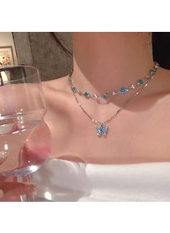 South Korea New Sweet Cool Spice Girl Style Double Layer Stacked Butterfly Necklace Womens Light Luxury Niche High-end Necklace Chain X1409 Silver