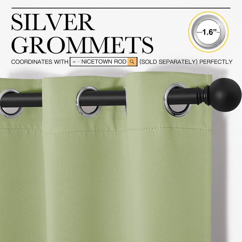 NICETOWN Curtains for Bedroom, Green Nursery Curtains Thermal Insulated, Grommet Top Blackout Drapes for Son's Room Privacy (Sage Green, 1 Pair, 42 x 63 inches) - Image 3