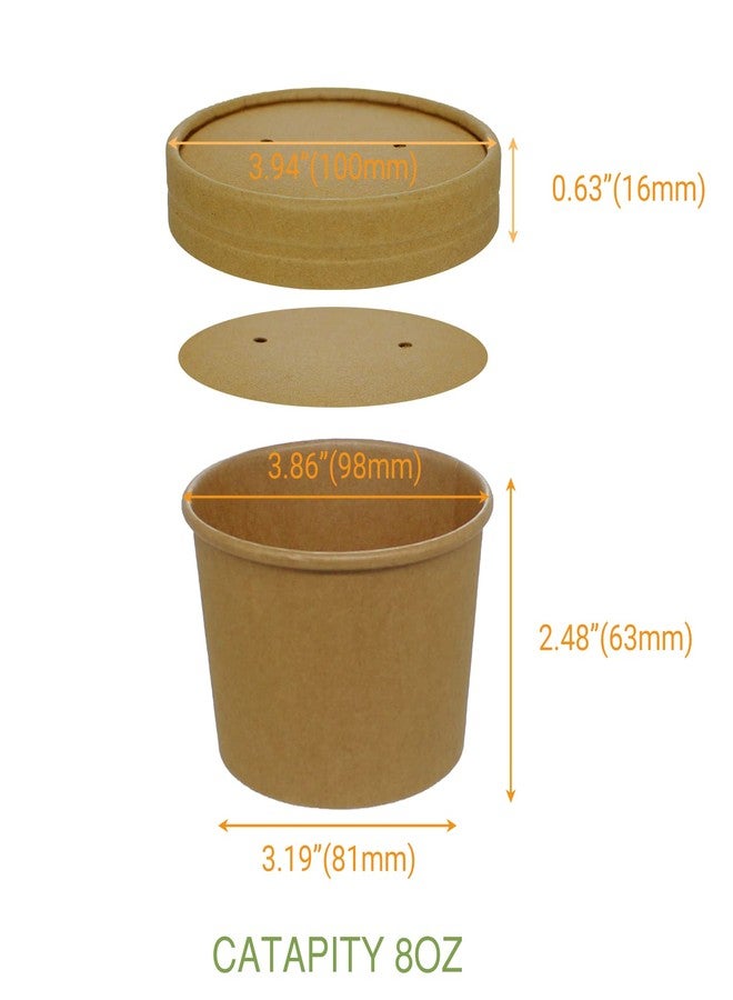 Belinlen 50 SET 8OZ Kraft Paper Soup Cups with Lids Compostable Paper Food Cup with Vented Lid, Disposable Ice Cream Cup, Great For Restaurants, Take Outs, or To-Go Lunch - Image 3