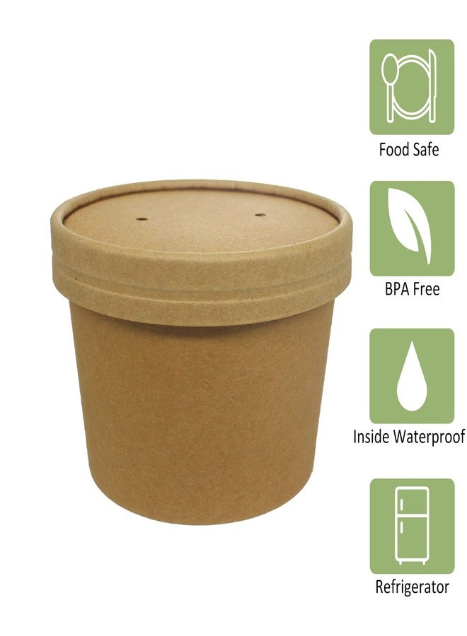 Belinlen 50 SET 8OZ Kraft Paper Soup Cups with Lids Compostable Paper Food Cup with Vented Lid, Disposable Ice Cream Cup, Great For Restaurants, Take Outs, or To-Go Lunch - Image 2
