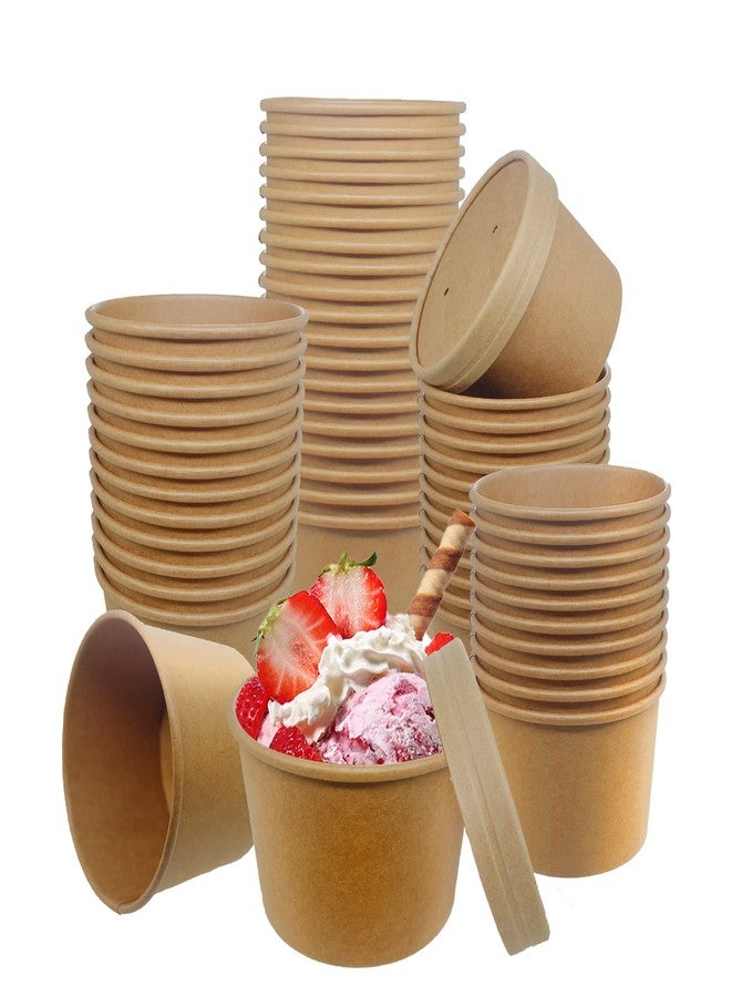 Belinlen 50 SET 8OZ Kraft Paper Soup Cups with Lids Compostable Paper Food Cup with Vented Lid, Disposable Ice Cream Cup, Great For Restaurants, Take Outs, or To-Go Lunch - Image 1