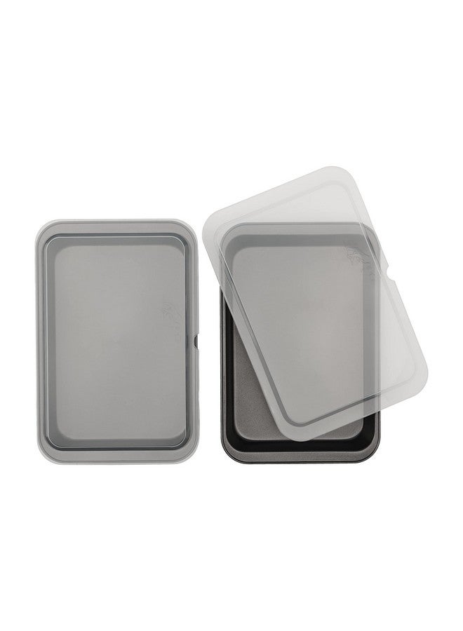 GoodCook Set of 2 Nonstick Steel 13" x 9" Cake Baking Pans with Covers, Gray - Image 1