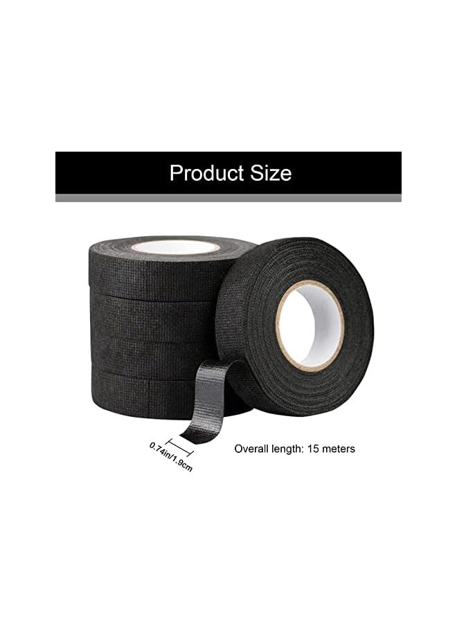 PROMASS - promass Automotive Harness Tape, 6 Rolls Wires Fabric Tapes High Temperature Resistance Harness Fabric Tape Electrical Insulation Fastening Tape 0.74 Inch x 49 Feet, Black… - Image 1