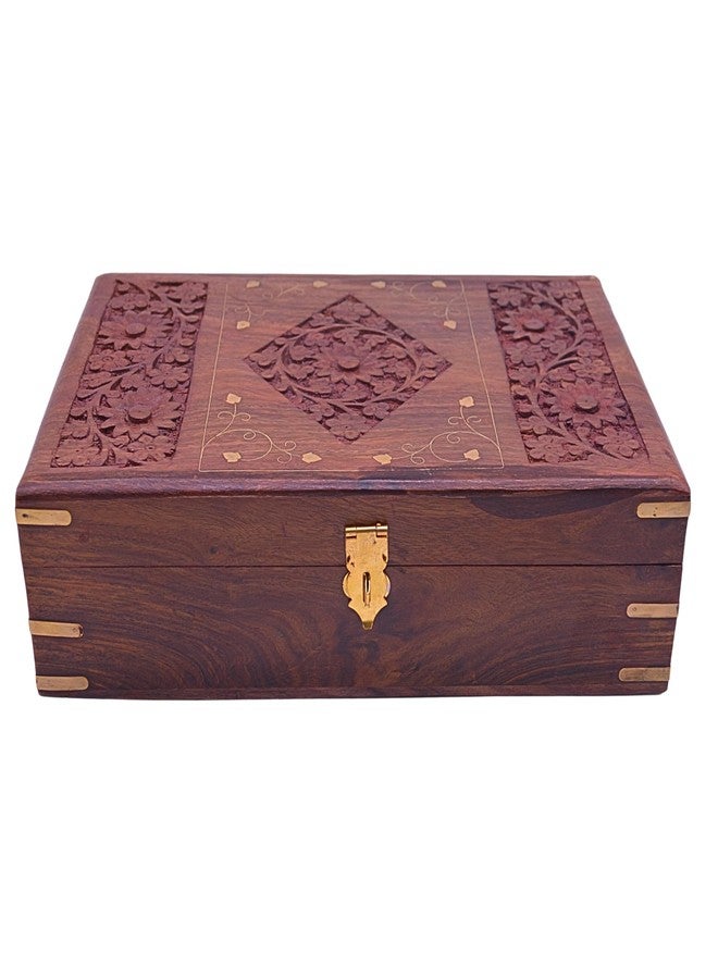 santarms صندوق مجوهرات خشبي مصنوع يدويًا من سانتارمز (31×20×8 سم) - تصميم بغطاء صلب - هدية مثالية لدخول منزل العائلة - هدية رائعة - Image 2