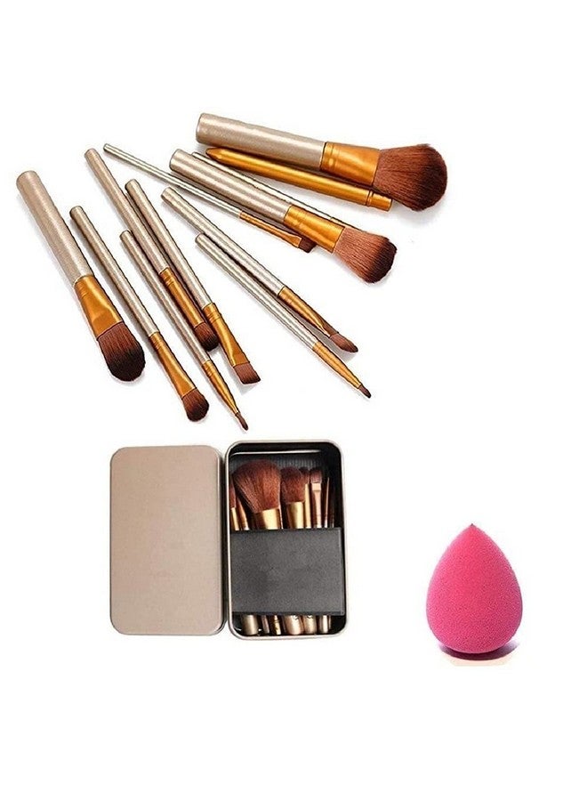 ليلي مجموعة فرش المكياج مكونة من 12 فرشاة مع صندوق تخزين فضي وإسفنجة واحدة للبنات والمراهقات والنساء - Image 1