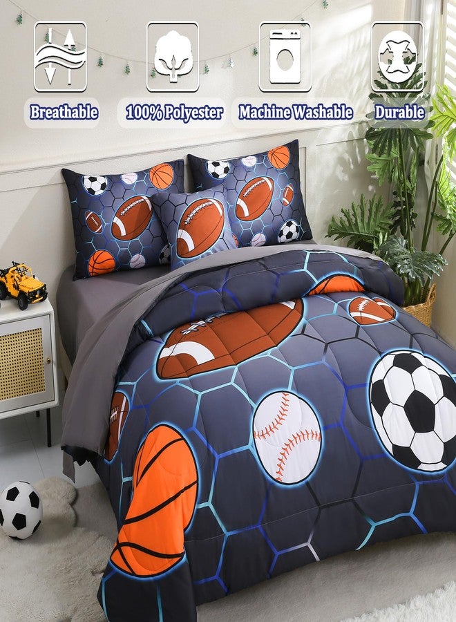 Tasselily 6 Pcs Bed in A Bag Twin Size Comforter Sets for Boys,Sports Bedding Sets,Baseball Soccer Basketball Football Comforter Sets with Sheets for Kids Teens - Image 2