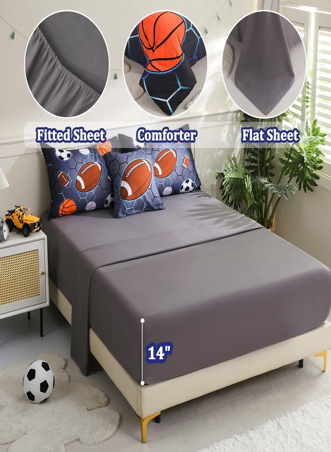 Tasselily 6 Pcs Bed in A Bag Twin Size Comforter Sets for Boys,Sports Bedding Sets,Baseball Soccer Basketball Football Comforter Sets with Sheets for Kids Teens - Image 5